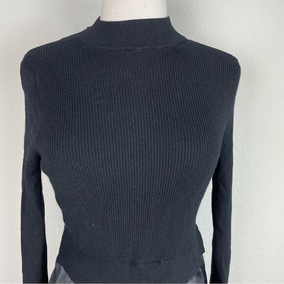 All Saints Black Ribbed Double Layer Sweater Top Medium - Picture 2 of 9